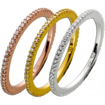 Memoire Ring Set Silber 925 Gelbgold Rosé vergoldet weiße Zirkonia