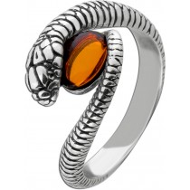 Bernstein Schlangenring Silber 925 cognac brauner Edelstein