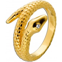 Schlangenring Silber 925 1 Micron vergoldet 2 Zirkon Edelsteine