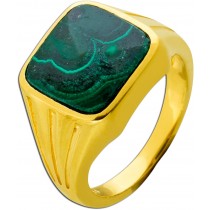 Siegelring Silber 925 vergoldet Kleinfingering grüner Malachit Edelstein 