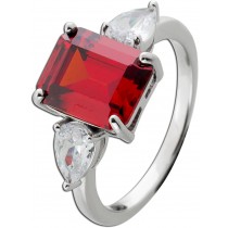 Damenrring Silber 925 synth.Granat weiße Zirkonia Edelstein Look 