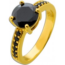 Zirkonia Ring Silber 925 vergoldet schwarzer Spinell Edelstein 2.5ct