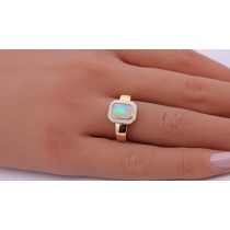 Opal Ring Silber vergoldet nat. äthiopischer Opal 1ct weiße Emaille