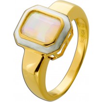 Opal Ring Silber vergoldet nat. äthiopischer Opal 1ct weiße Emaille