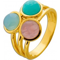 Rosenquarz Ring Silber vergoldet Natur Chalzedon Amazonit Rosenquarz