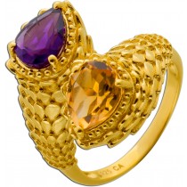 Citrin Ring Silber vergoldet nat. afrikanischer Amethyst nat. Citrin