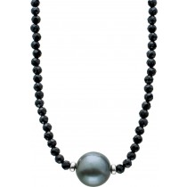 Facettierte schwarzer Spinell Edelstein Kette Collier Tahitiperle 10mm Silber Federringverschluss 925 38+7cm