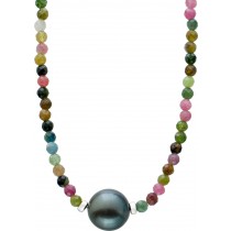 Turmalin Collier bunte Natur Edelsteine Tahitiperle Silber 925