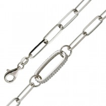 Paperclip Damenkette Silber 925 weisse Zirkonia