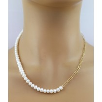 Paperclip Perlenkette Silber 925 Gold vergoldet Süßwassrzuchtperlen 