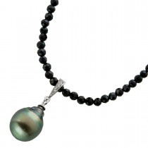 Perlenkette schwarze Natur Spinell Edelsteine Tahiti Perle Zirkonia