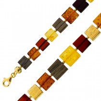 Bernstein Halskette gelb braune Bernsteine schwarzer Eichenholz