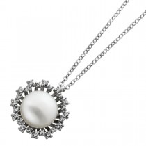 Halskette Anhänger Silber 925 Süßwasserperle weiße Zirkonia