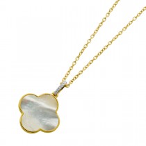 Perlmutt Kette Silber vergoldet weißes Kleeblatt weiße Topas Edelsteine