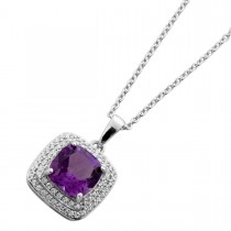 Amethyst Kette Silber 925 brasilianischer nat. Amethyst weiße nat. Zirkone