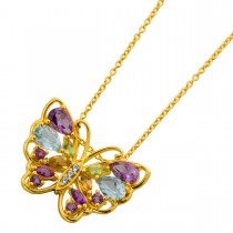Schmetterling Kette nat. Amethyste Citrine Peridots Sky Blue Topase Zirkone