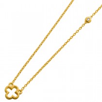 Kleeblatt Kette Silber 925 vergoldet Natur Diamant 0.01ct