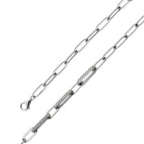 Paperclip Armband Silber 925 weisse Zirkonia Steine