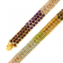 Granat Armband Silber vergoldet nat. Amethyst Rosenquarz Blautopas Peridot Citrin Rauchquarz