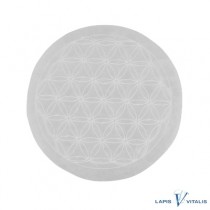 Selenit Scheibe Untersetzer Blume des Lebens weiße Gravur 10cm