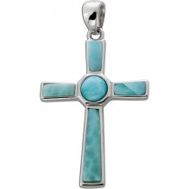 Kreuz Larimar Anhänger Silber 925 hellblaue Edelsteine 