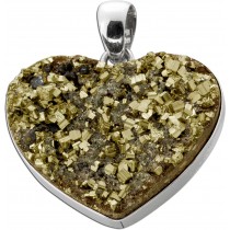 Herz Pyrit Anhänger Silber 925 gold grüner Edelstein 36.0ct.