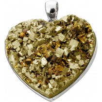Herz Pyrit Anhänger Silber 925 gold glänzender Edelstein 100.0ct.