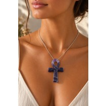 Amethyst Kreuz des Lebens Ankh Anhaenger dunkel lila Edelstein