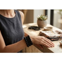 Obsidian Armband Set schwarze Natur Edelsteine flexibel