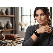 Obsidian Armband Set schwarze Natur Edelsteine flexibel