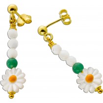 Ohrhänger Natur Perlmutt Margeriten grüne Jade Edelsteine 