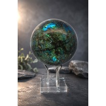 Labradorit Kugel 74mm dunkelgrün schwarzer Edelstein 2930ct.