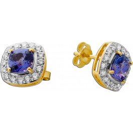 Tansanit Ohrringe Gold 585 14K Natur Edelsteine Lab Grown Diamanten