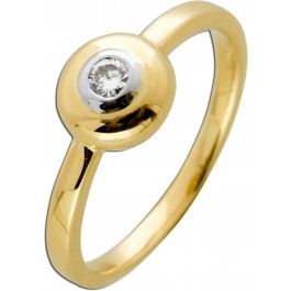 Solitär Ring Gelb Weissgold 585 massiv 1 Brillant 0,10ct M/SI Bicolor