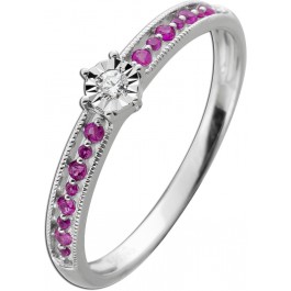 Rubin Ring Weißgold 585 14K Solitär Diamant 0.04ct pinke Edelsteine