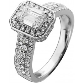 Diamantring Emerald cut Halo 1.90ct Weissgold 585 14K Lab Grown Brillanten 