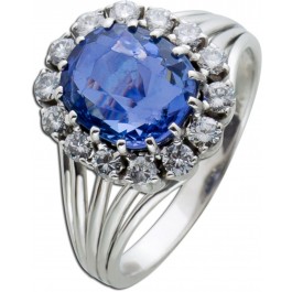 Antiker blauer unbehandelter Safir Diamant Ring Weissgold 750 Brillant 0,50ct TW/VSI Saphir 3,72ct  50-er Jahre