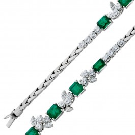 Antikes Smaragdarmband Weissgold 750 grüne Smaragde Brillanten Diamanten IGI Zertifikat, 18,5cm