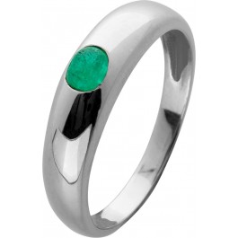 Edelstein Smaragd Ring Weißgold 585 grüner runder Smaragd Cabochon Bandring Gr. 16,2mm