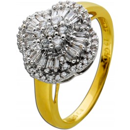 Diamant Ring Gelb Gold 585 Blumen Design Diamanten Brillanten zus. 0,50ct Baguetteschliff TW/VVSI 8/8 Schliff W/P Gr. 18mm 