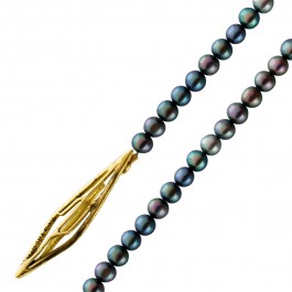Perlenkette Schwarze Anthrazitfarbene Japanische Akoyazuchtperlen 5mm Verschluss Gelbgold750 45 cm mit Görg Zertifikat