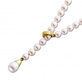 Akoyaperlenkette Japanische Akoya Perlen rose AAA Perlenlüster Ringverschluss Clip Gelbgold 585/- Designer Y-Collier Unikat
