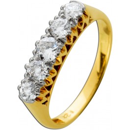 Antiker Ring Gelbgold 585 14 Karat 5 Diamanten Altschliff TW/VS-VVS Total0,68ct Vintage 1930 Mit Görg Zertifikat