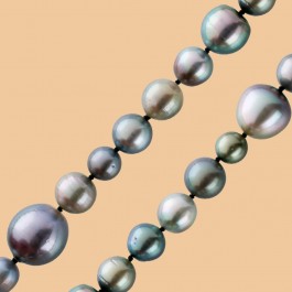 Perlen Halskette Silber 925 Karabiner Tahitiperlen leicht fast rund im Verlauf wenige Einschlüsse anthrazit silberfarben