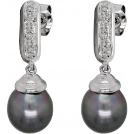 Perlen-Brillant Ohrhänger-Stecker 2 Tahitiperlen Top AAA Qualität Weißgold 585 14 Karat 12 Brillanten Total 0,12 Karat TW/SI