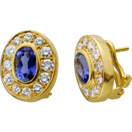 Saphir Diamant Ohrstecker Gelbgold 18 Karat 2 blaue Safhir Edelsteine Total 3,30ct 24 Brillanten 1,80ct TW-VVS