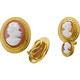 Achat Gemmen Ohrstecker Gelbgold 750 18K Antikschmuck
