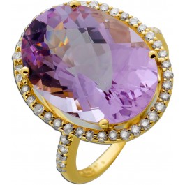 Ring Gelbgold 585 Morganit Violett 17.70ct Diamanten 0.50ct. TW SI
