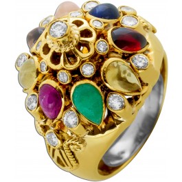 Ring Gold 750 18K Brillanten Saphir Smaragd Citrin Rubin Antikschmuck