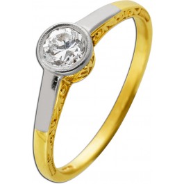 Solitärring Gelbgold 585 Platin 950 Diamant 0.25ct. TC VVS 